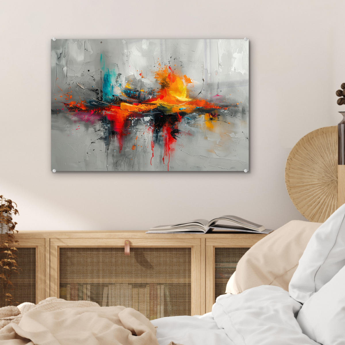 ACRYLGLASBILD Moderne Kunst - Orange - Grau - Abstrakt 60x40 cm - Hellgrau, Glas (60/40cm) - MuchoWow