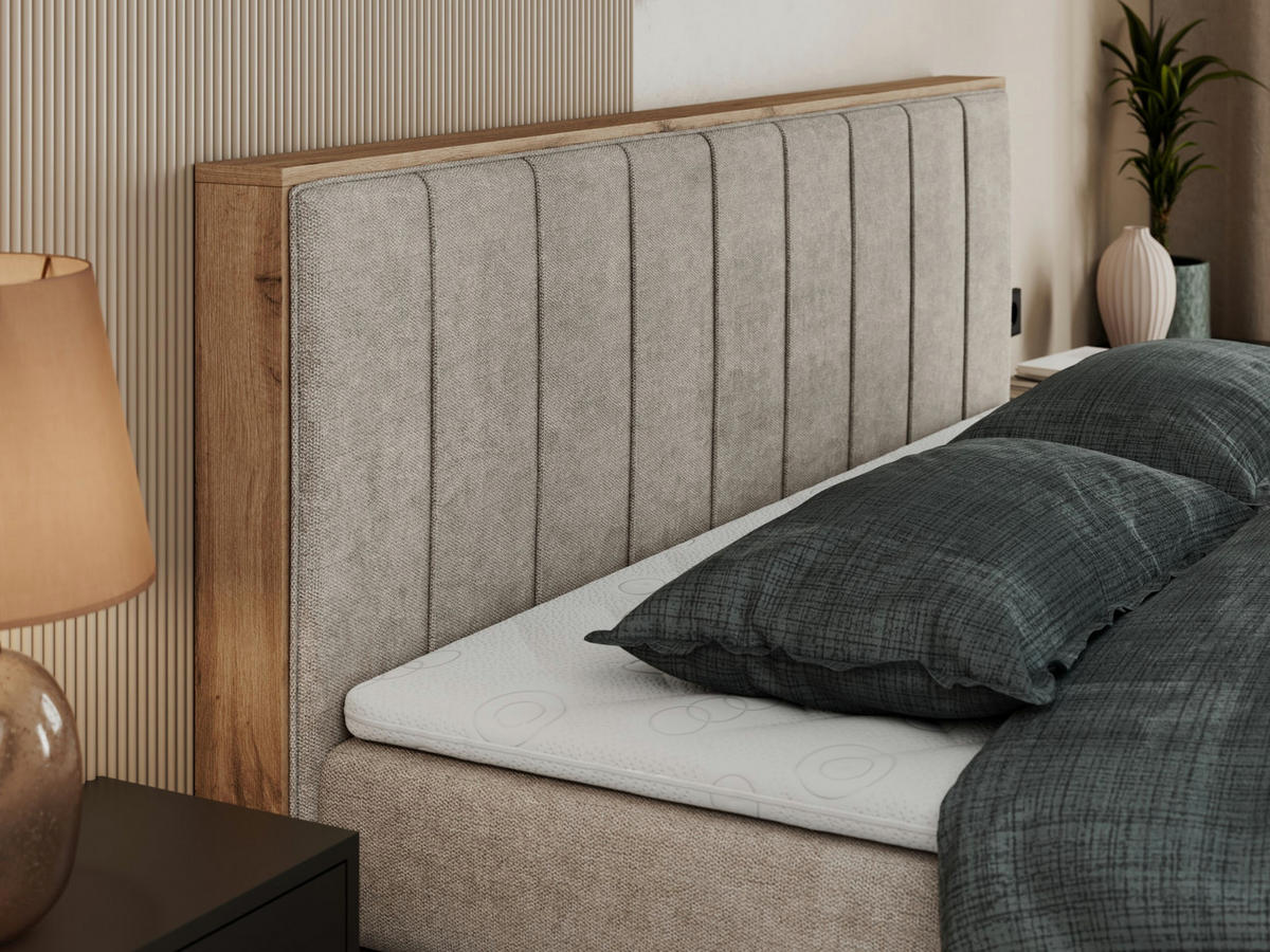 BOXSPRINGBETT BELLISSIMO KING 140/200 Beige Struktur - H3 - Beige, Holz/Textil (140/200cm) - MKS