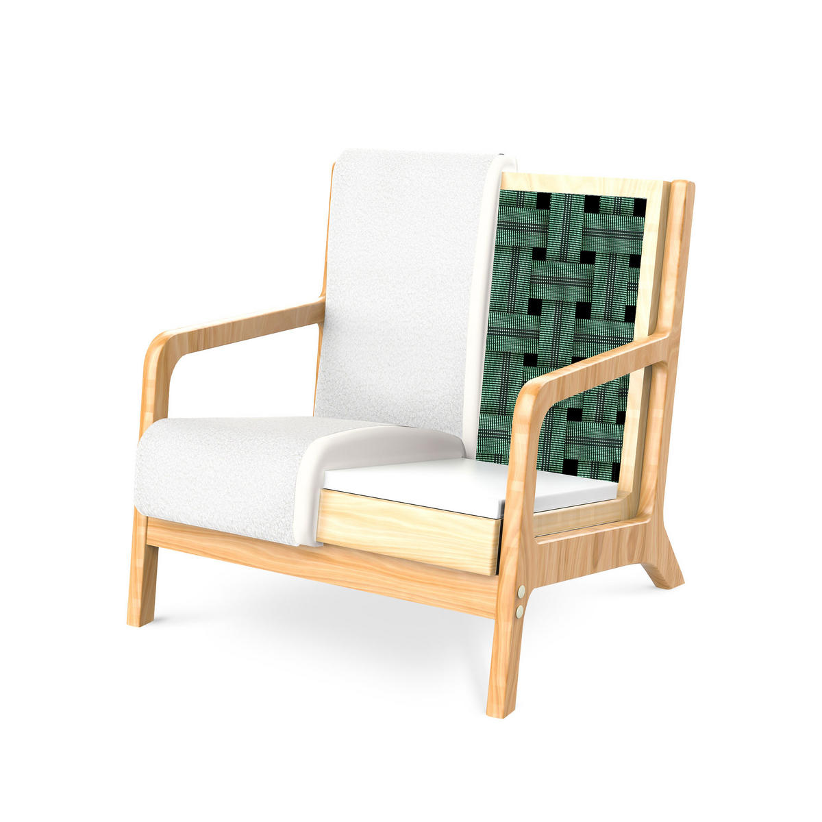VINTAGE-SESSEL Marie Skandinavischer Weiß Bouclé - Weiß/Akaziefarben, Holz/Textil (65/74/84cm) - Sicaan