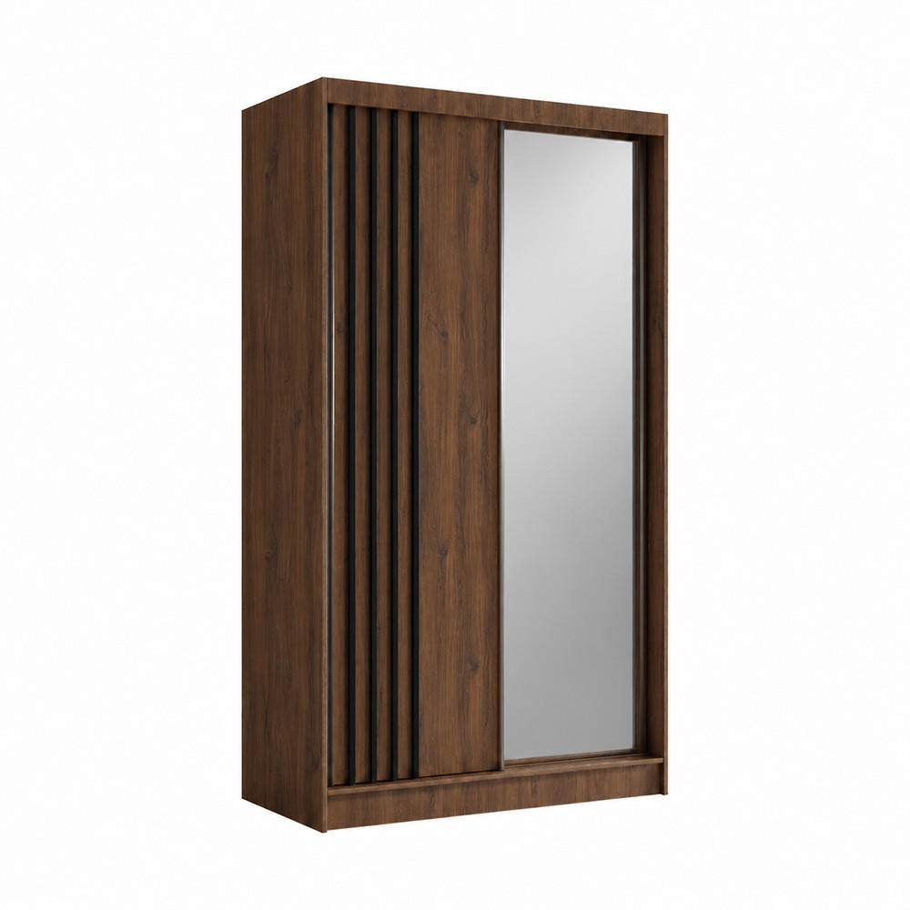 KLEIDERSCHRANK Nila 120 cm Nussbaum Warmia Spiegel 2 Schubl. Griffe schwarz - Nussbaumfarben, Holzwerkstoff (120/216/61cm) - KS Home Concept