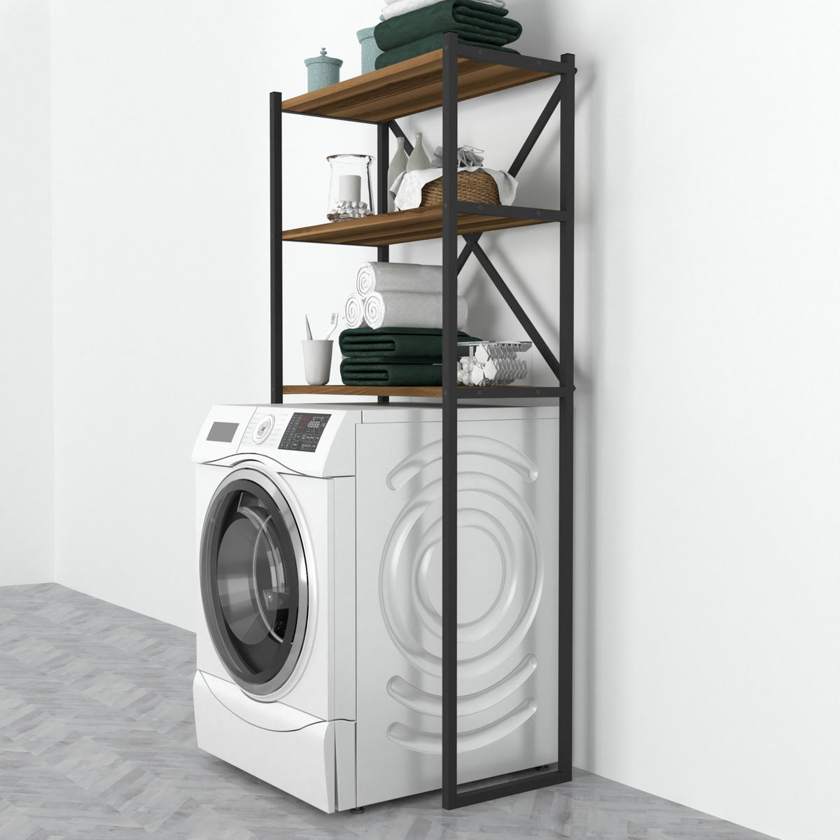 BADEZIMMERREGAL Askersund - Walnussfarben, Holzwerkstoff/Metall (66/160/34cm) - [en.casa]