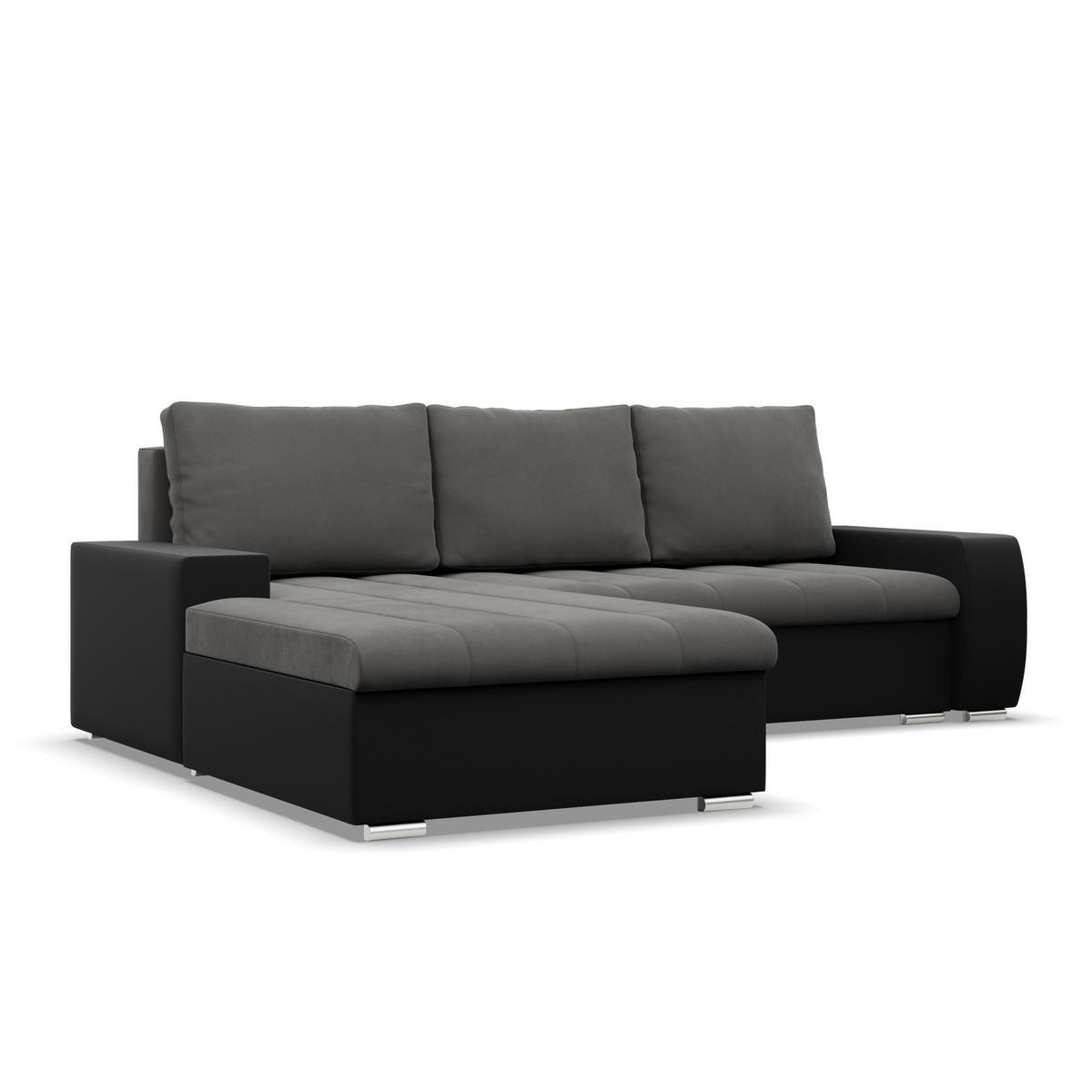 ECKSOFA MIT SCHLAFFUNKTION AURORA LINKS, Dunkelgrau + Schwarz - Dunkelgrau/Schwarz, Textil (243/200cm)