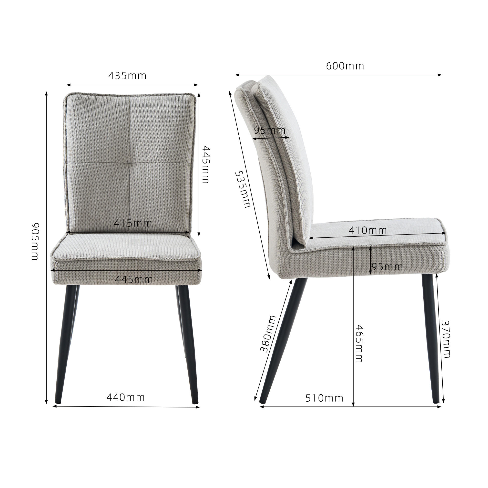 STUHL gepolstert mit Samtbezug Grau 41x44x90.5 cm Metall 2er-Set - Grau, Metall (41/90.5/44cm) - SONNENH