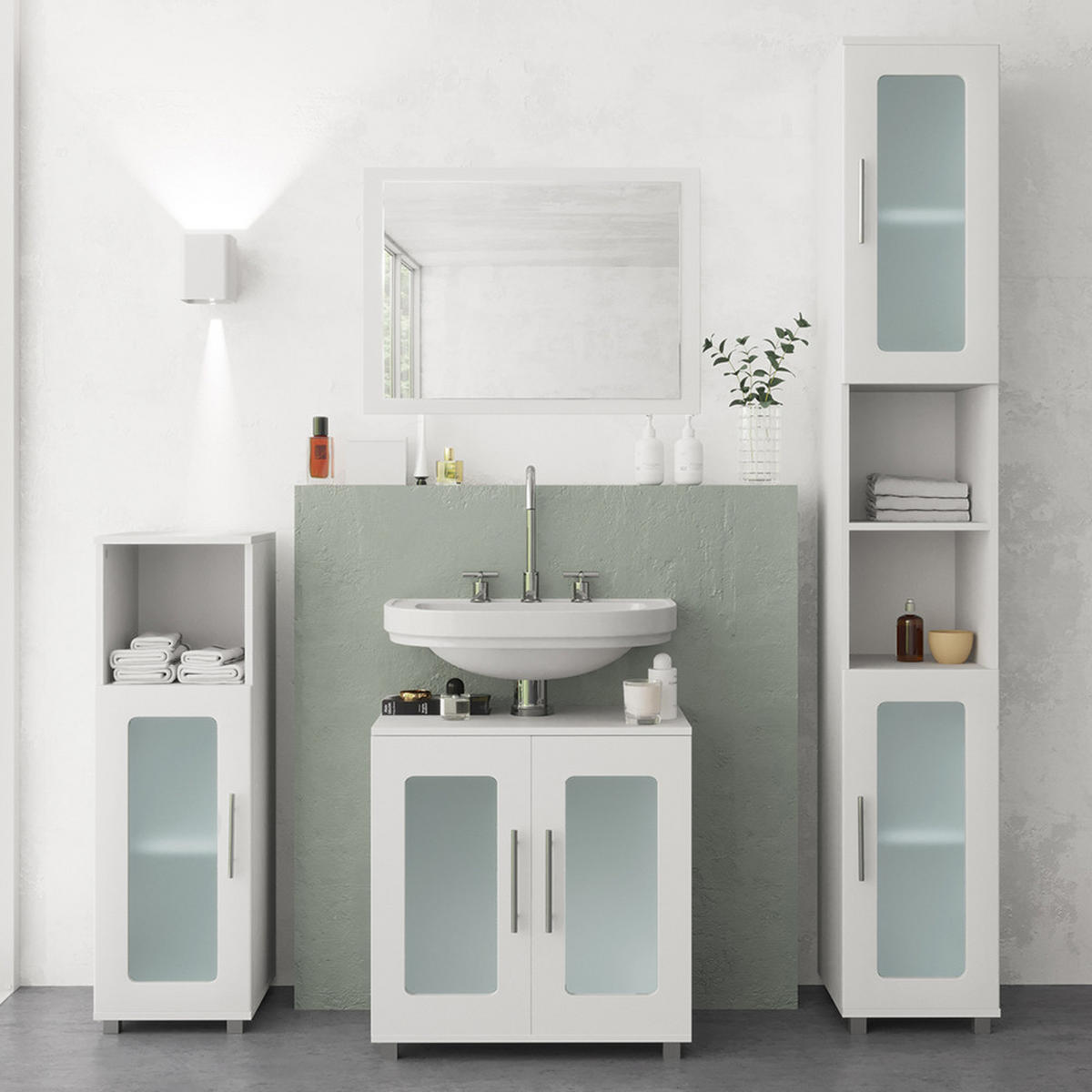 BADEZIMMERSPIEGEL Emma Weiß 45 x 60 cm - Weiß, Glas (45/60/2cm) - Vicco