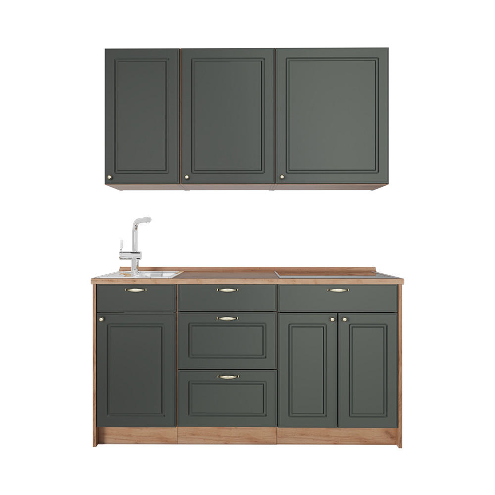 SAMOSTATNÁ KUCHYŇA Fame-Line, Zelený a zlatý vidiecky dom/Dub Goldkraft, 150 cm, AP Oak - zelená/dub medový, kompozitné drevo (150/82/60cm) - Vicco