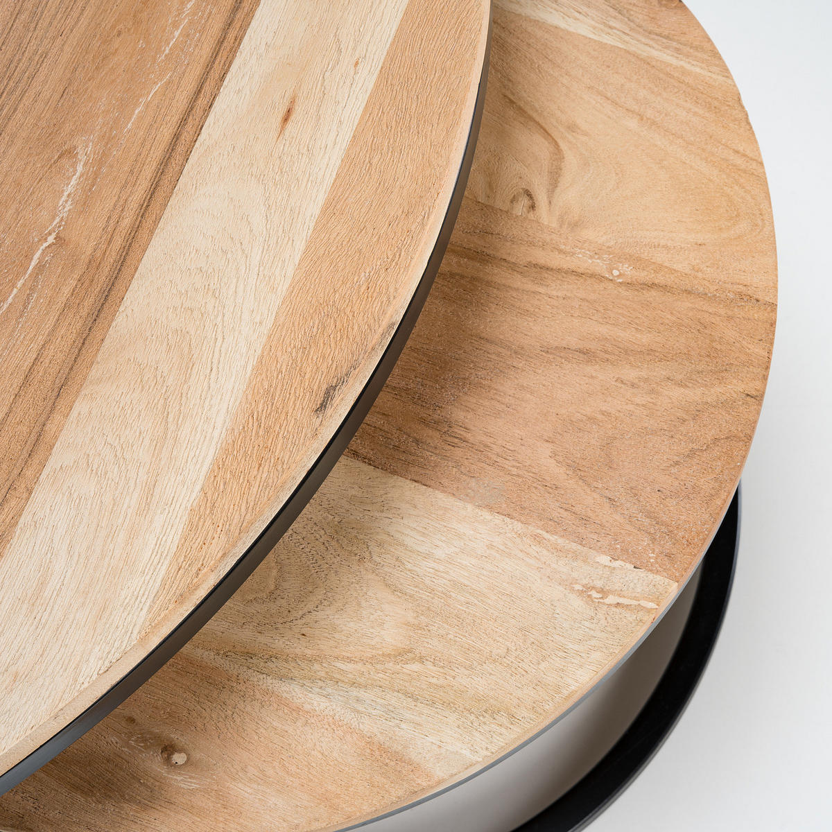 COUCHTISCH-SET - 2-teilig - Schwarz/Akaziefarben, Holz (80/80/42cm) - home24