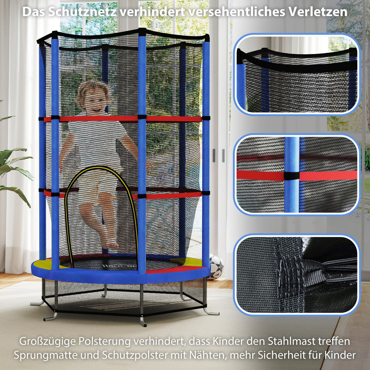 KINDER TRAMPOLIN, Mehrfarbig, Stahl, Kunststoff - Blau, Metall (140/140cm) - HOMCOM