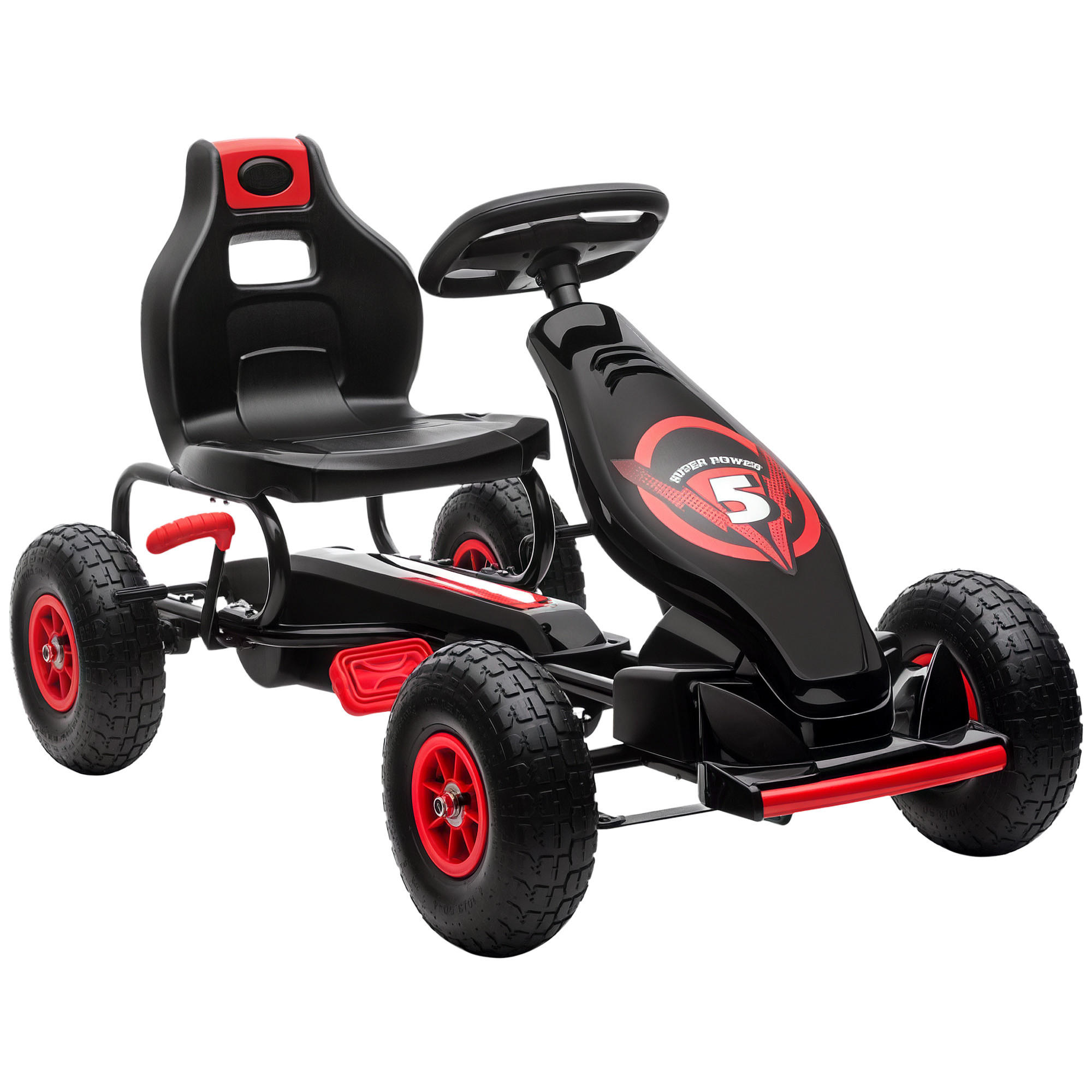 KINDER-GOKART DE-06130 mit Pedalen und verstellbarem Sitz Rot/Schwarz - Rot/Schwarz, Kunststoff/Metall (121/58/61cm) - ComfortXL