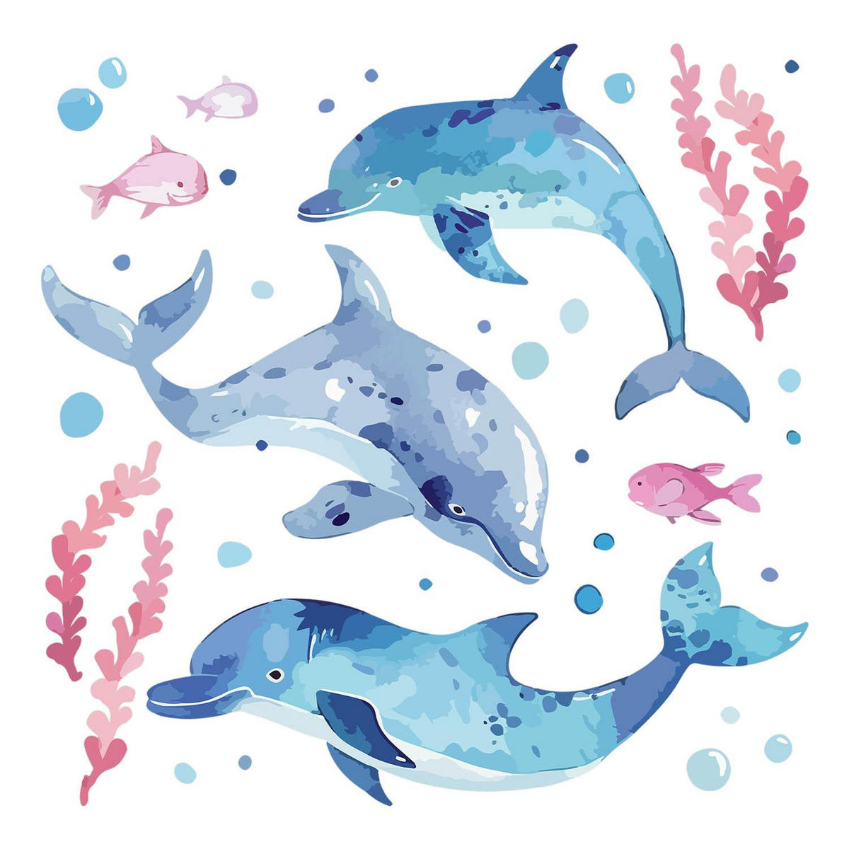 WANDAUFKLEBER 100x155cm - Blaue Delfine - Multicolor, Kunststoff (100/155/0.1cm) - Wallfluent