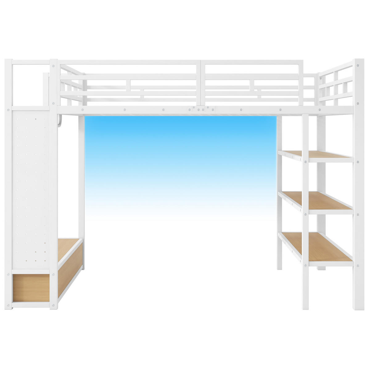 HOCHBETT 140x200 cm in Weiß mit offenem Kleiderschrank, LED-Beleuchtung und Stauraum - Weiß, Holzwerkstoff (140/200cm) - IVMEU