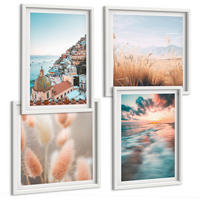 BILDER SET 4er Set - 50x50 cm & 40x60 cm Weißer Rahmen - Sonnenuntergang am Meer, Häuser, Blumen - Weiß, Kunststoff (50/50cm) - TULUP