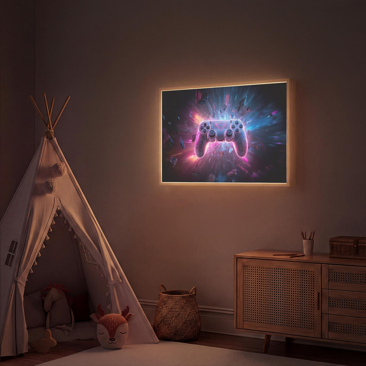 NÁSTĚNNÁ LAMPA S AKUMULÁTOREM Controller - Neon - Explosion - Abstraktní 100x70 cm - fialová, kompozitní dřevo (100/70/8cm)