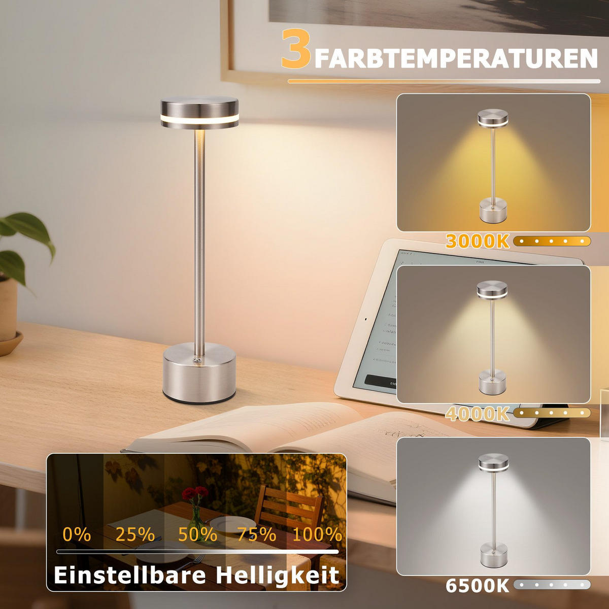 LED stolní lampa Abesser 8/8/31,5 cm (sada 2 ks) - stříbrná, kov (8/8/31.5cm) - Nettlife