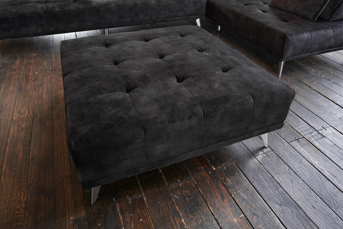 HOCKER WIOLO Anthrazit Velvet - Anthrazit/Silberfarben, Textil (110/42/110cm) - KAWOLA