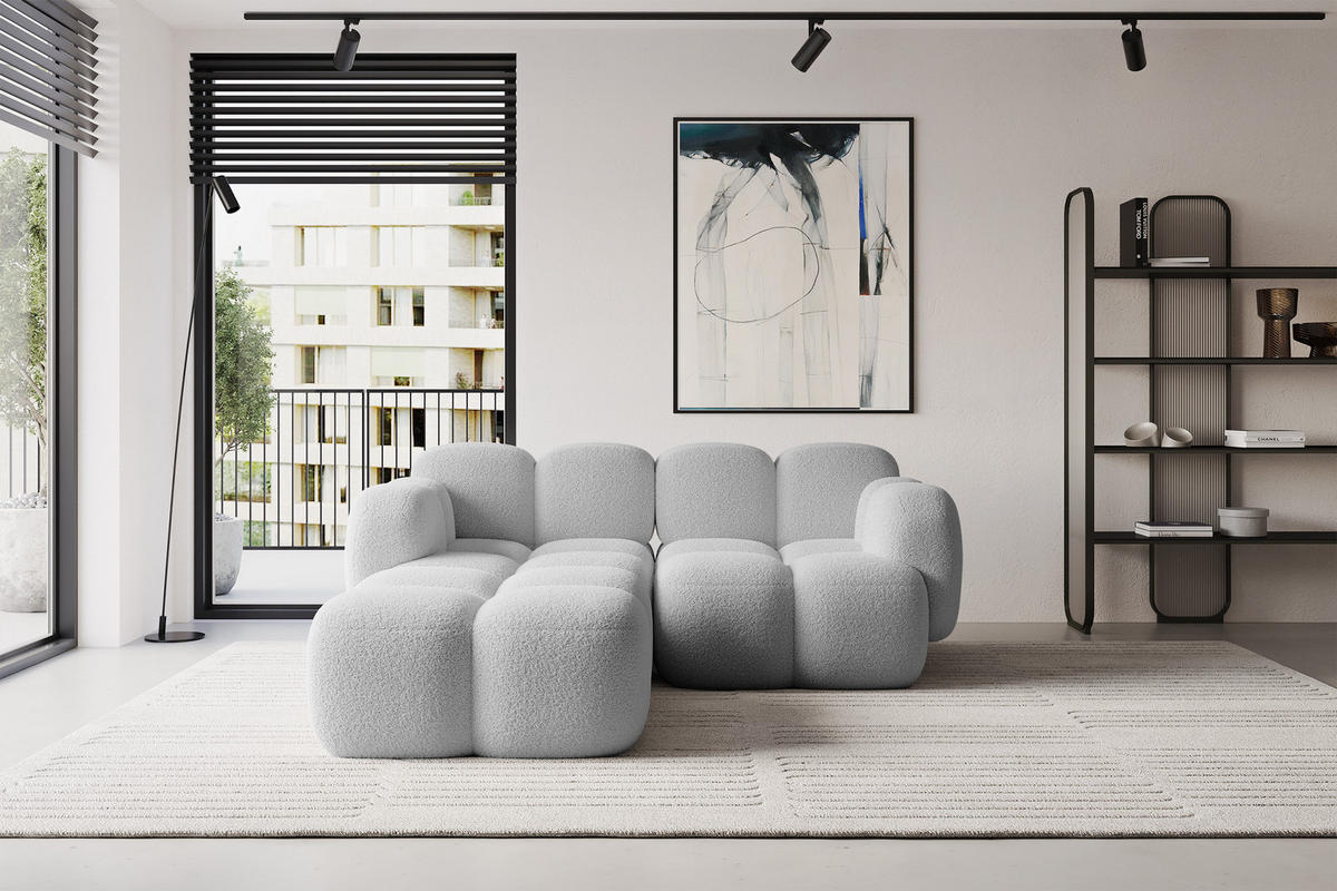 ECKSOFA modulares Sofa Links Miko-L1 214x205x75 Hellgrau Bouclé - Edelstahlfarben/Schwarz, Holzwerkstoff/Kunststoff (214/205cm) - ALTDECOR