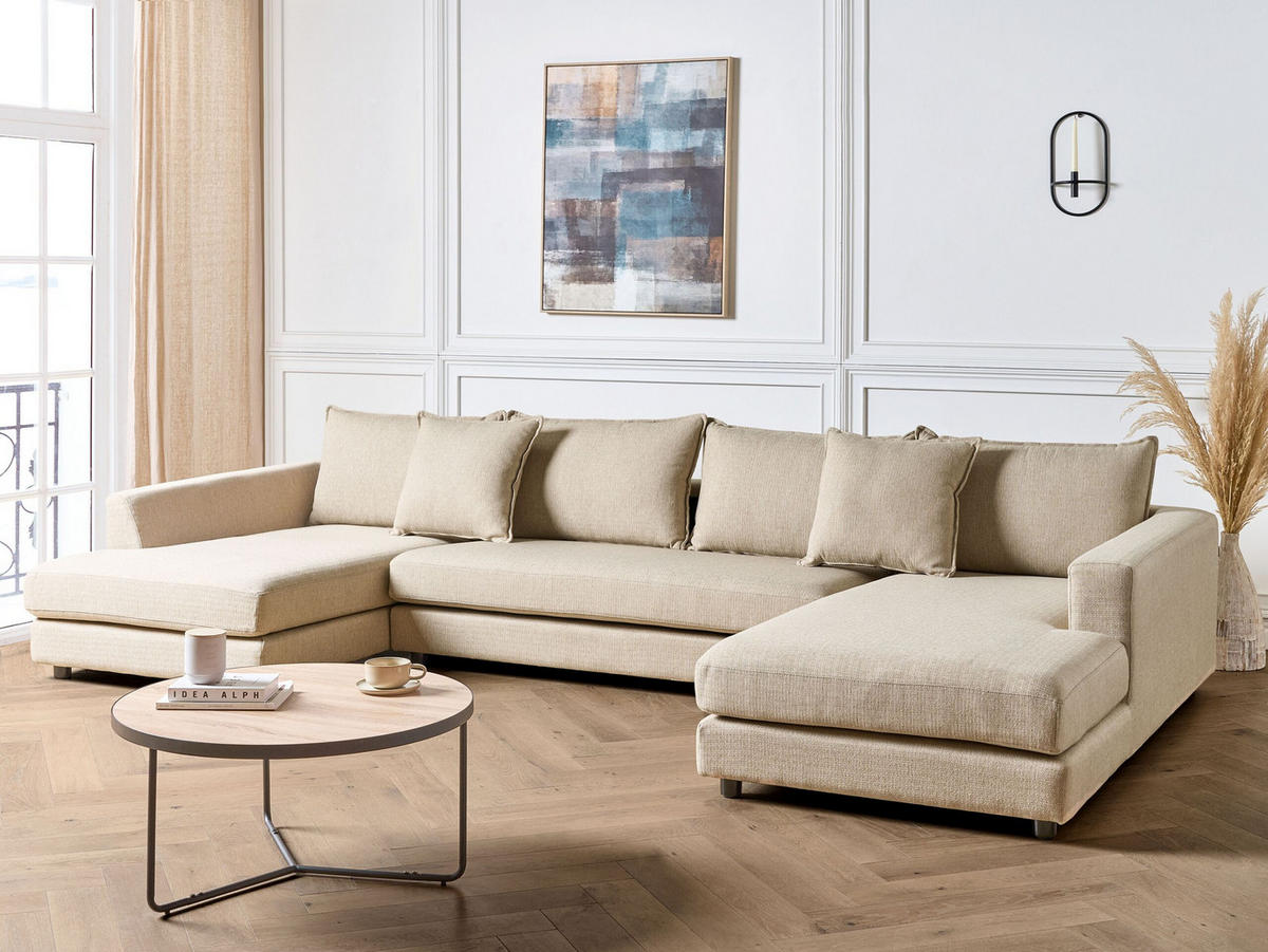 5-SITZER WOHNLANDSCHAFT U-förmig beige Lilviken - Beige/Schwarz, Textil (359/57/194cm) - Beliani