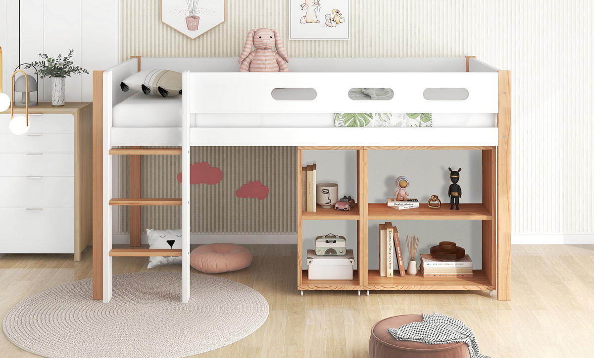 HOCHBETT 90x200 cm Treppe Schrank weiß - Weiß, Holz (90/200cm) - LEBENLANG