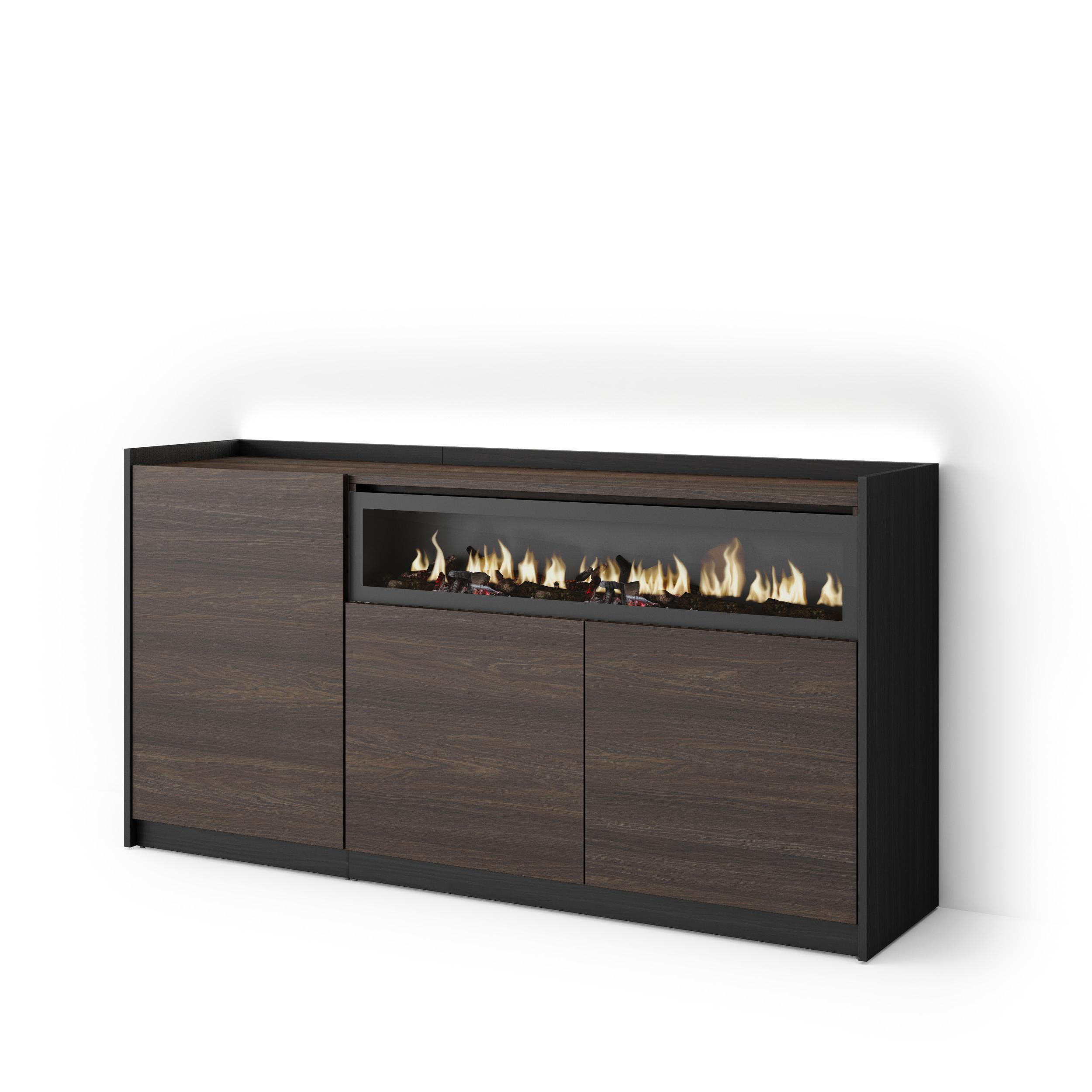 SIDEBOARD, Eiche und Schwarz, 156/37/80cm, Kamin mit Feuereffekt - Dunkelbraun, Holzwerkstoff (156/80/37cm) - Skraut Home