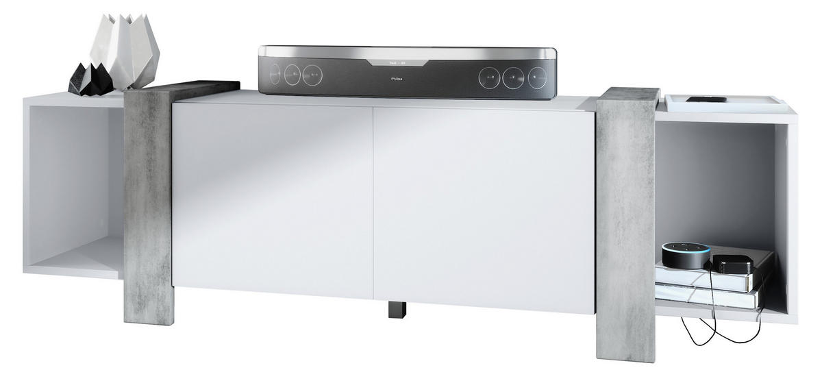 LOWBOARD Ida Blenden in Beton Oxid Optik - Hellgrau, Holzwerkstoff (149/45.5/34cm) - Vladon