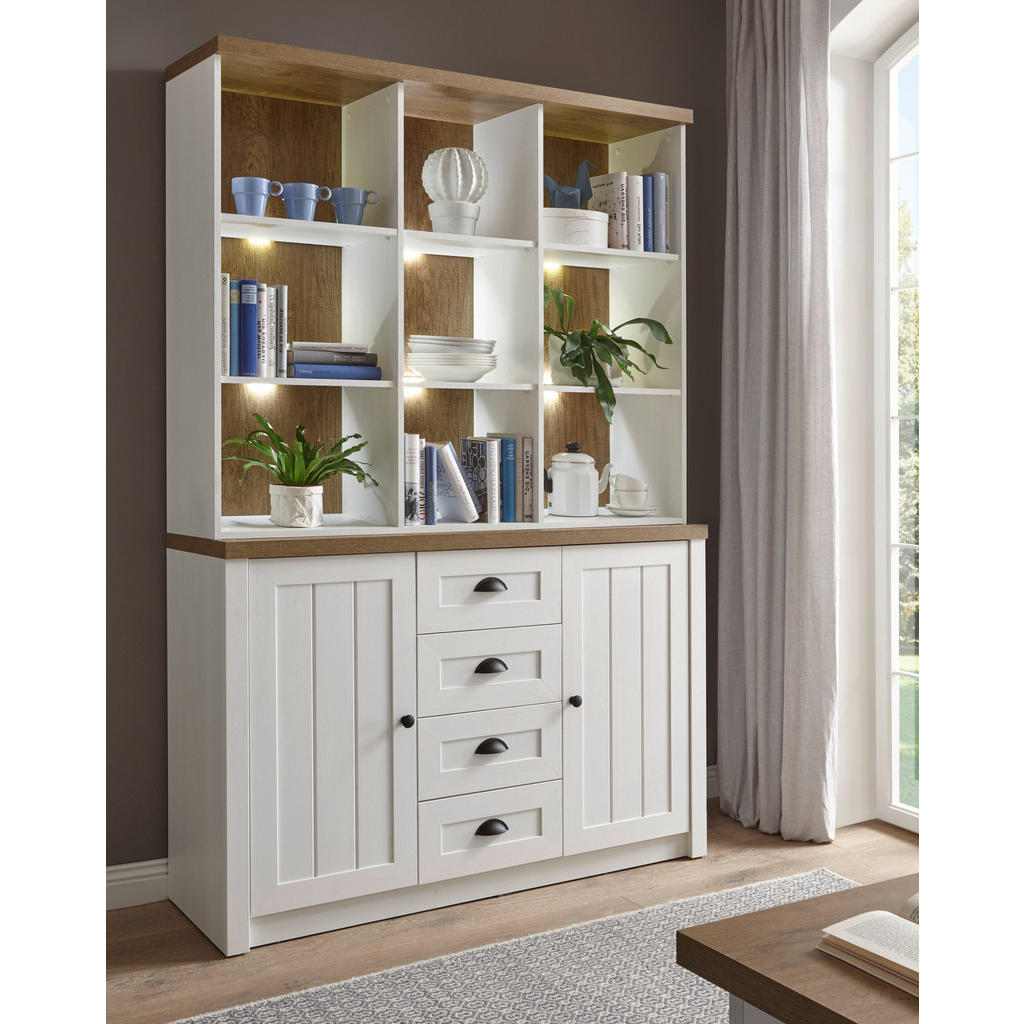 Thumbnail - Furn.Design Buffetschrank, Weiß, Eiche, Metall, Nachbildung,Pinie, 6 Fächer, 4 Schubladen, Sockel, 130x198x43 cm, FSC 10...
