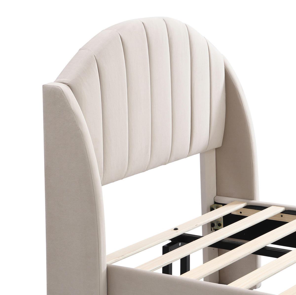 POLSTERBETT 90/200 cm Beige aus Samt mit Lattenrost - Beige, Textil (90/200cm) - OKMYHOME