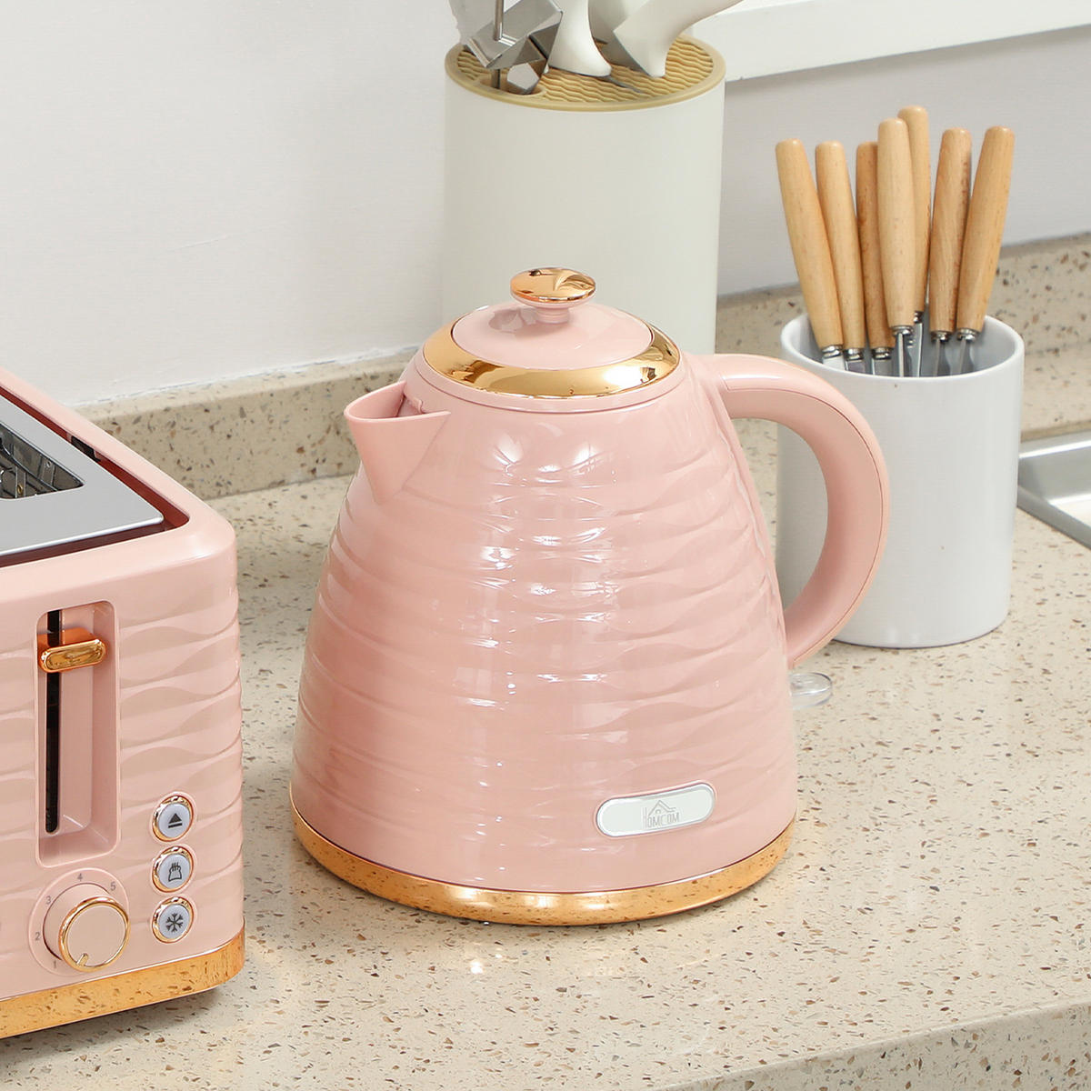 KOCHER-TOASTER-SET 2er Set Kunststoff Stahl Rosa - Rosa, Kunststoff (19.5/23.2/24.1cm) - HOMCOM