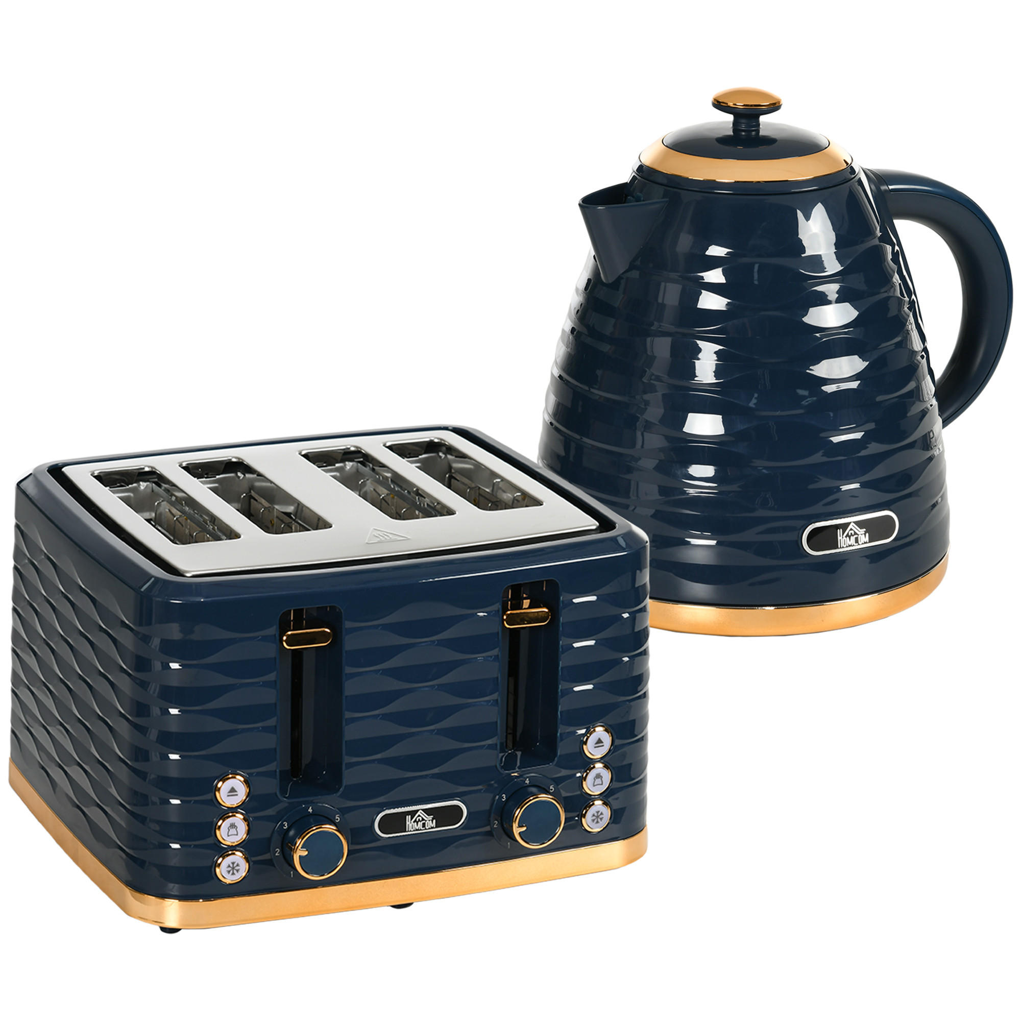 WASSERKOCHER-TOASTER-SET mit 1,7 L Wasserkocher, 4 Scheiben-Toaster, Blau - Blau, Kunststoff (19.5/23.2/24.1cm) - HOMCOM