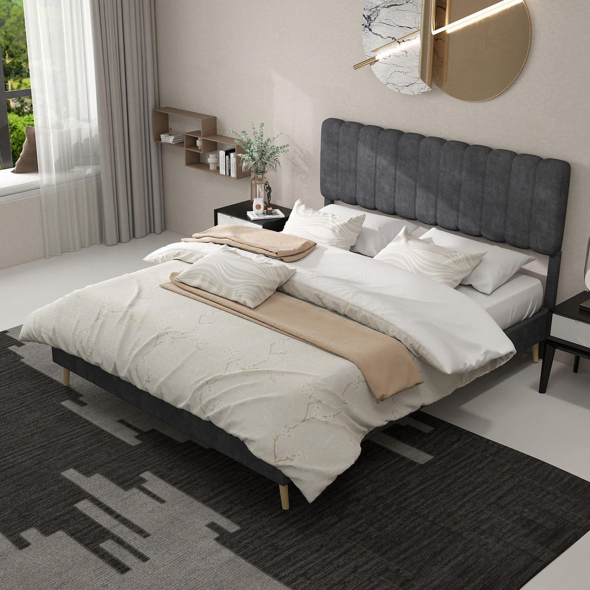 POLSTERBETT 160x200 cm ohne Stauraum grau - Grau, Textil (160/200cm) - LEBENLANG