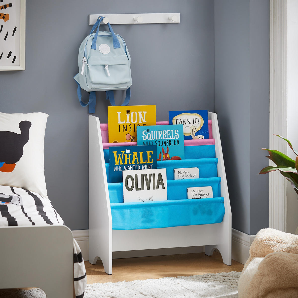 KINDERREGAL Weiß - Blau/Weiß, Holzwerkstoff (62/71/30cm) - SoBuy