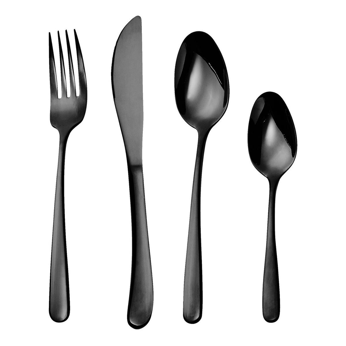 BESTECK-SET (4-teilig) Queens - Schwarz Hochglanz, Metall - Butlers