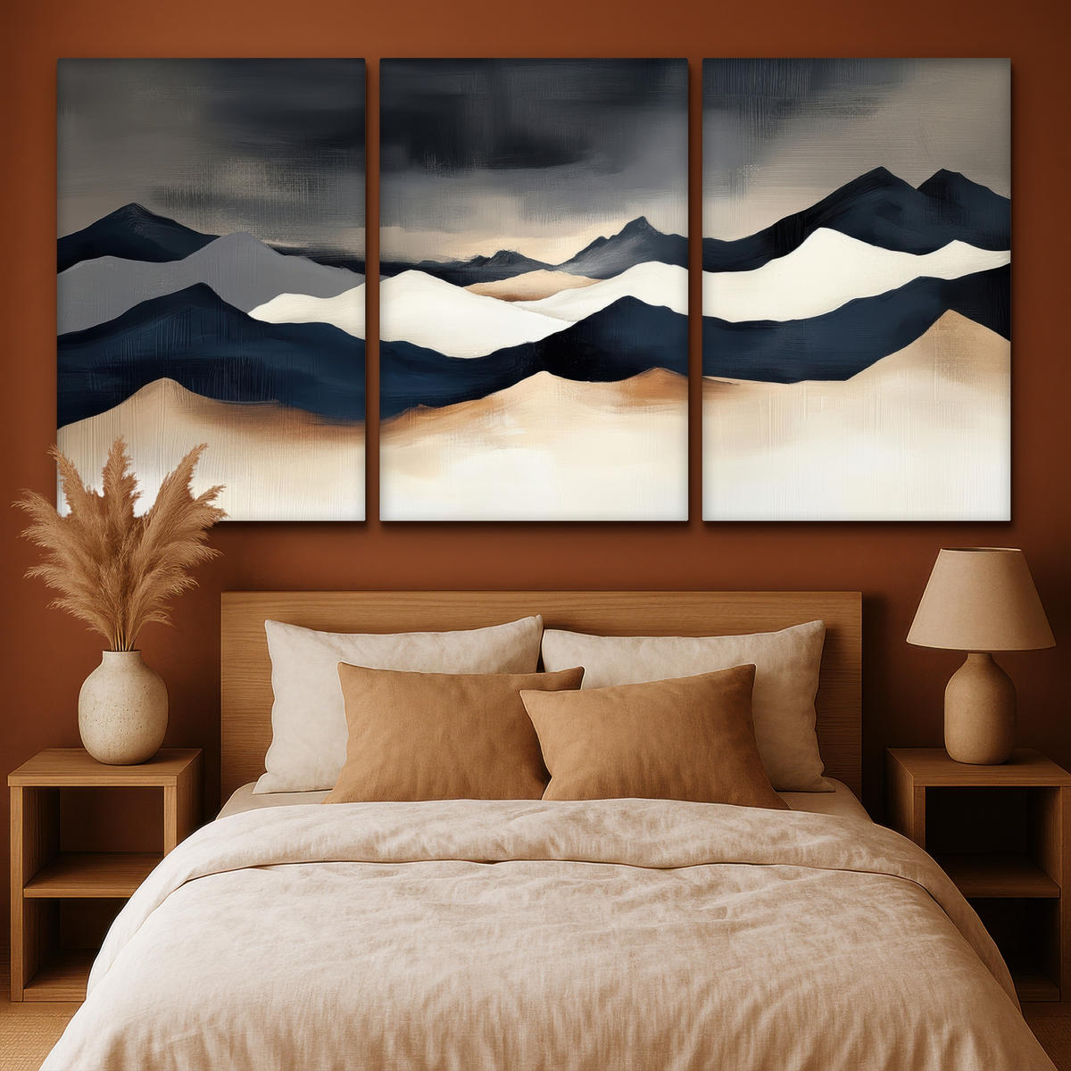 LEINWANDBILD 3er Set Landschaft - Abstrakt - Modern 240x120 cm - Dunkelblau, Textil (240/120cm) - MuchoWow