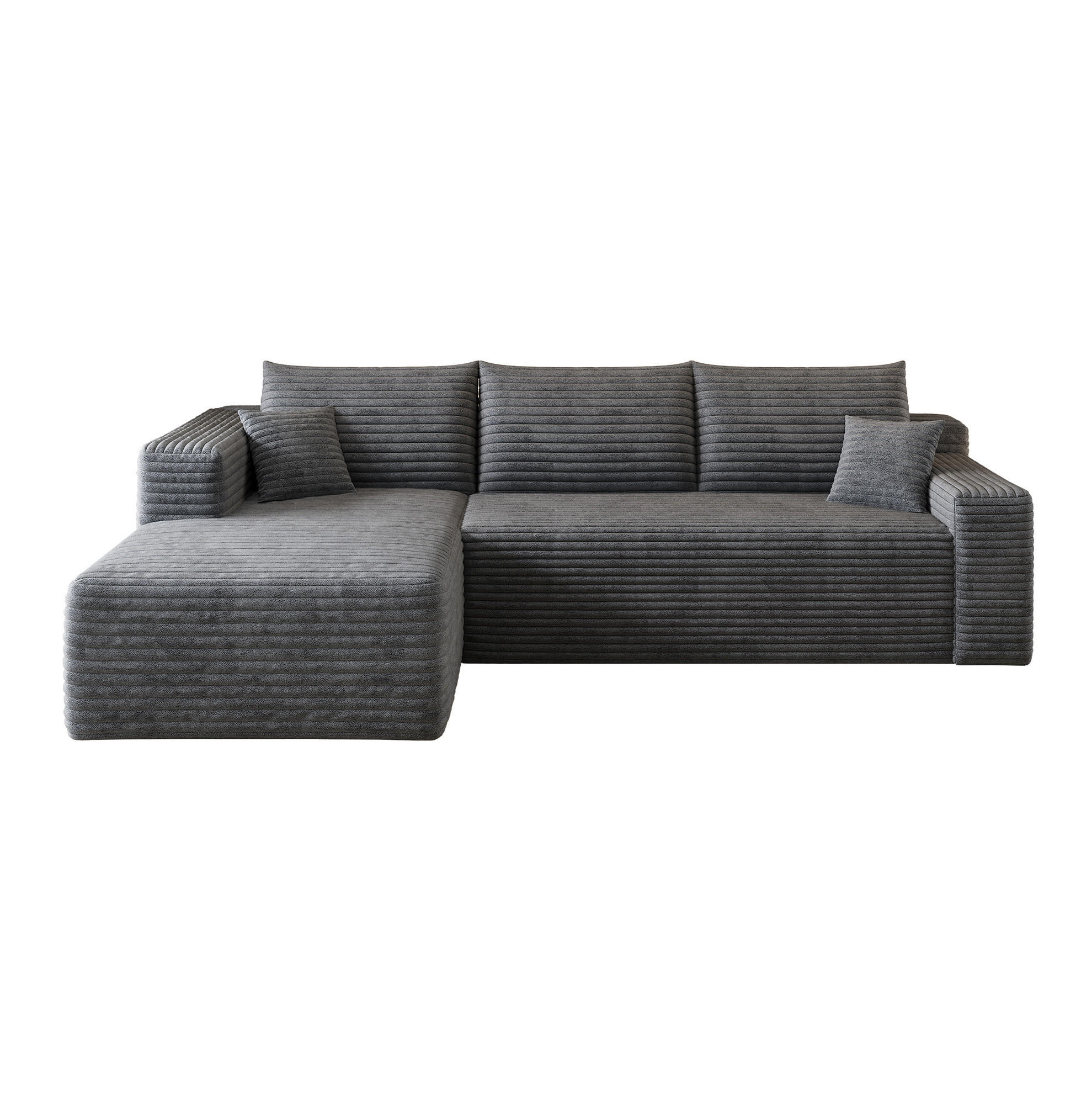 ECKSOFA 241 cm aus Stoff mit weichem Cordbezug und Chaise Lounge Dunkelgrau - Dunkelgrau, Textil (151/241cm) - Modenvie