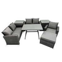 GARTENMÖBELSET mit ESSTISCH,HOCHLEHNER-SOFA Polyrattan Dunkelgrauer Mix 6-Sitzer - Dunkelgrau/Grau, Glas/Kunststoff - Fimous