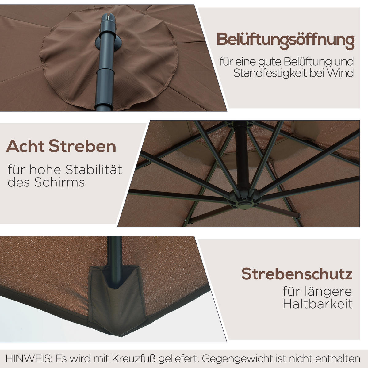 SONNENSCHIRM, Stahl, Polyester, Kaffee-Braun - Braun, Metall (295/295cm) - Outsunny