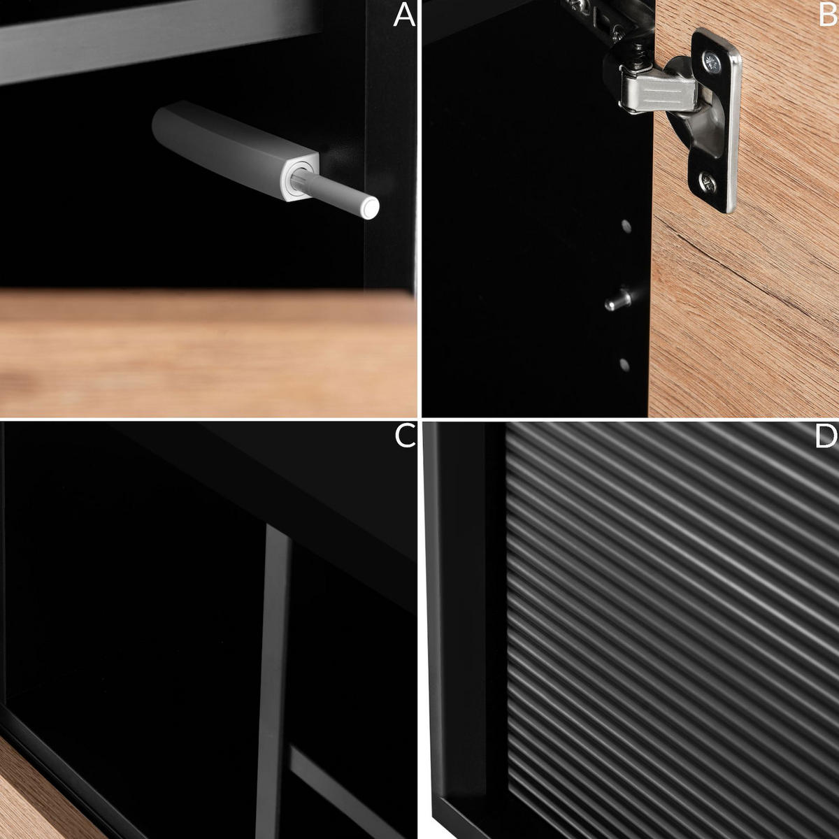 REGALE LOFTY Weineinlage, schwarz / Eiche natur - Eichefarben/Schwarz, Holzwerkstoff (52/135/41cm) - KONSIMO®