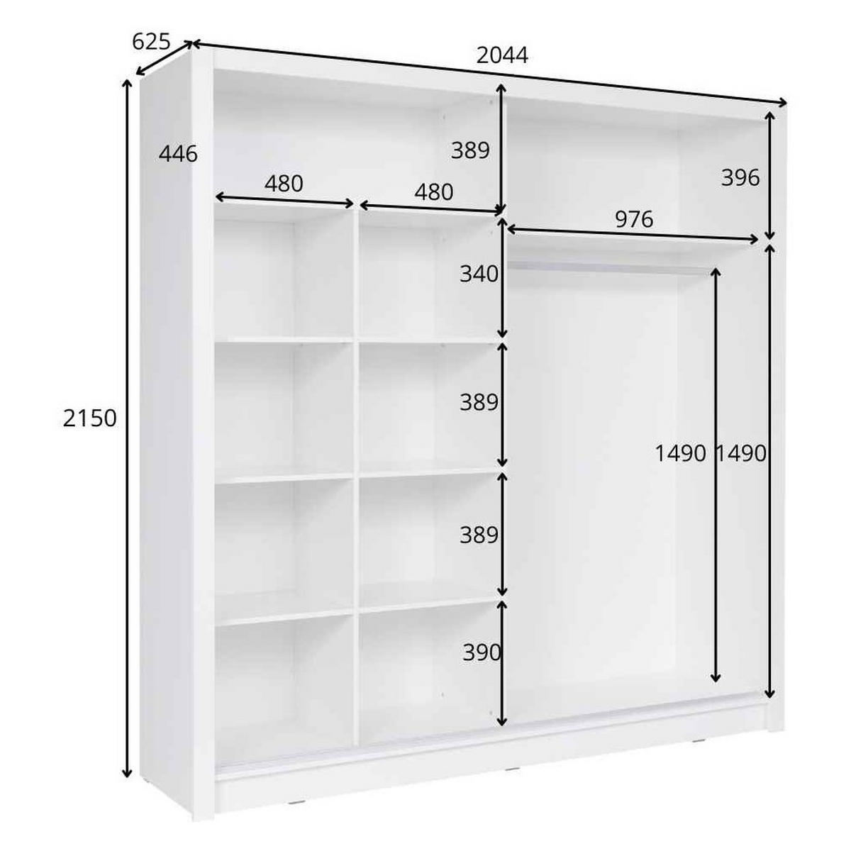 SCHWEBETÜRENSCHRANK RANOR 200/215/62,5cm 2-türig mit Spiegel Grau - Grau, Holzwerkstoff (200/215/62.5cm) - MASSENO