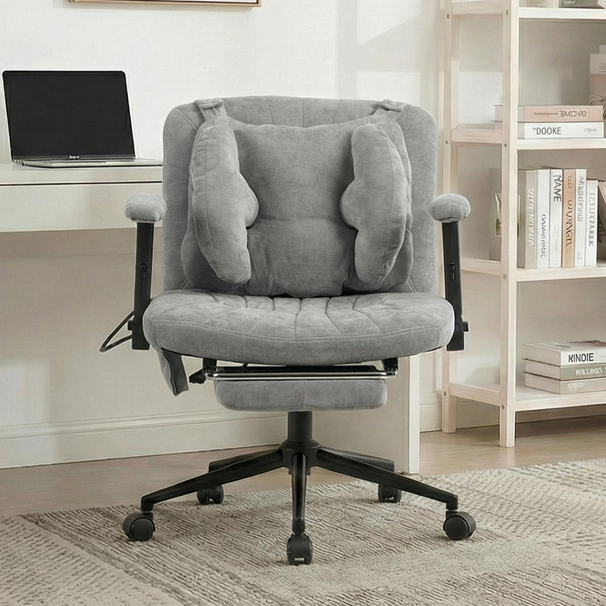 DREHSTUHL DE-40923 mit Fußstütze und Lendenluftkissen Grau - Grau, Metall (80/86/55cm) - ComfortXL