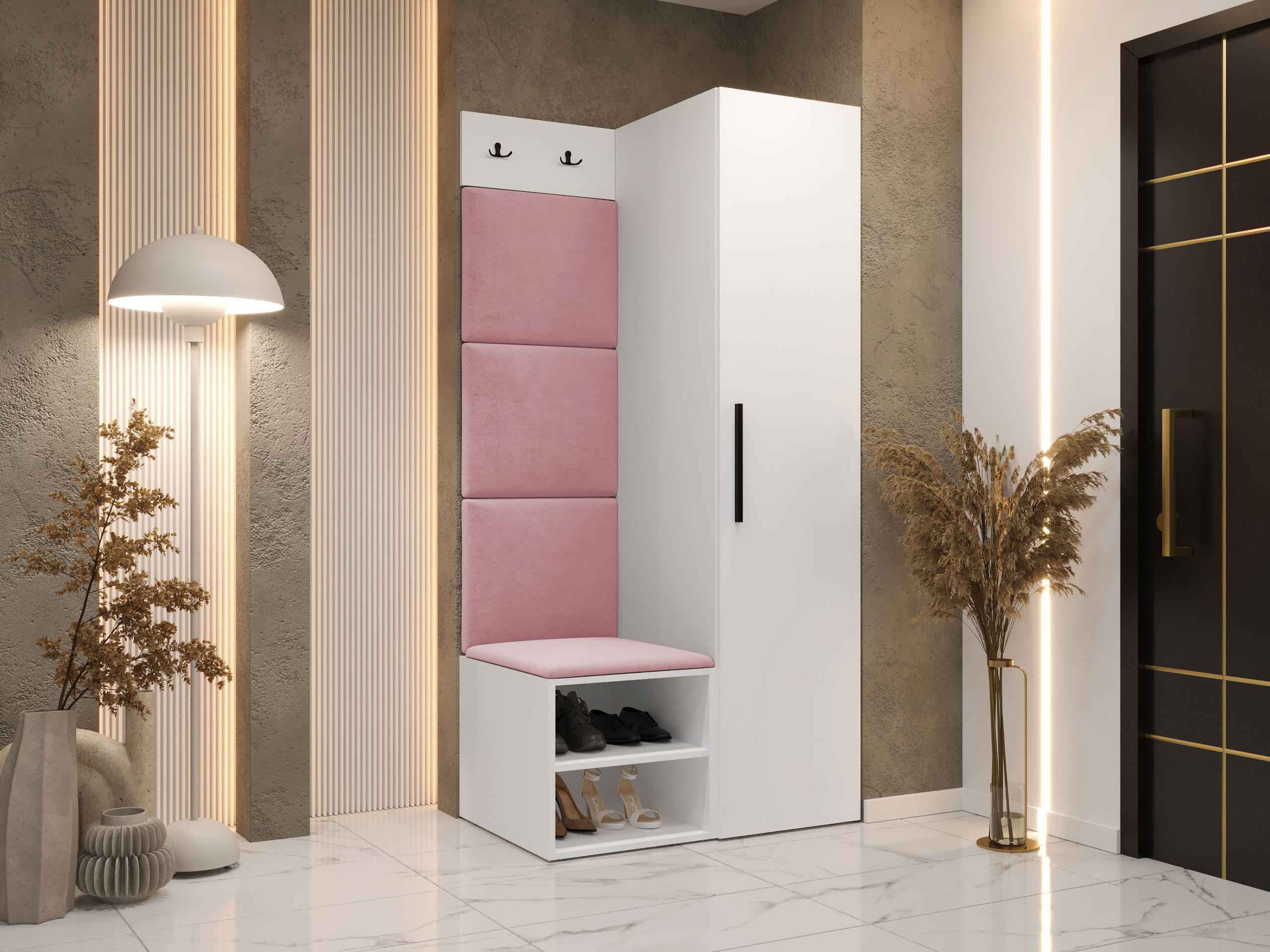 GARDEROBEN-SET Medi III - Hellrosa/Schwarz, Holzwerkstoff/Kunststoff (40/191/50cm) - MIRJAN24