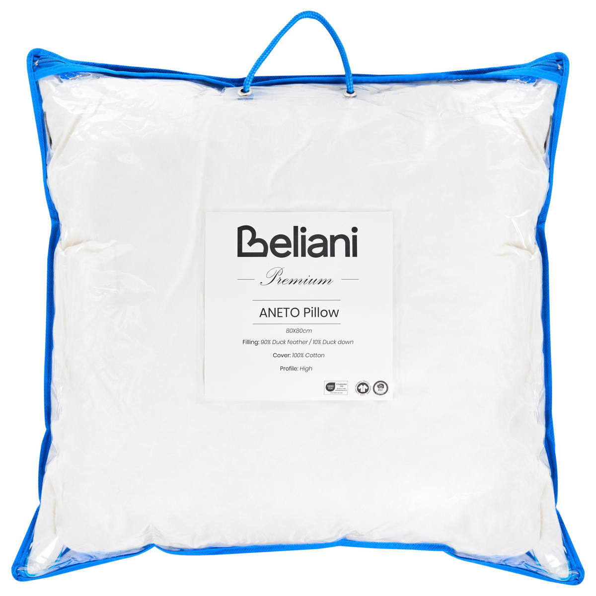 Kopfkissen Weiß Hoch 80/80 cm Aneto - Blau/Weiß, Naturmaterialen (80/80cm) - Beliani