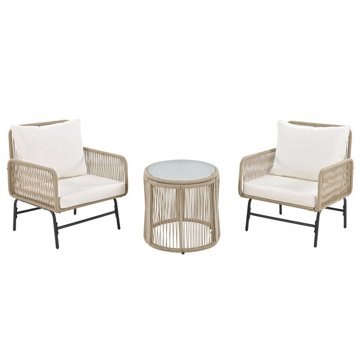 GARTENLOUNGE-SET BEIGE mit 2 Zweisitzern 2 Sesseln und 2 Tischen Seilgeflecht inkl. Kissen - Beige, Textil - BLACKCUP