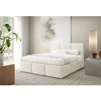 POLSTERBETT VALERIO mit Bettkasten, Bett 180x200,Doppelbett,Lattenrost,Boxspringbett-Optik,ohne Matratze,Schlafzimmer-Creme - Creme, Holz (180/200cm) - Furnistar