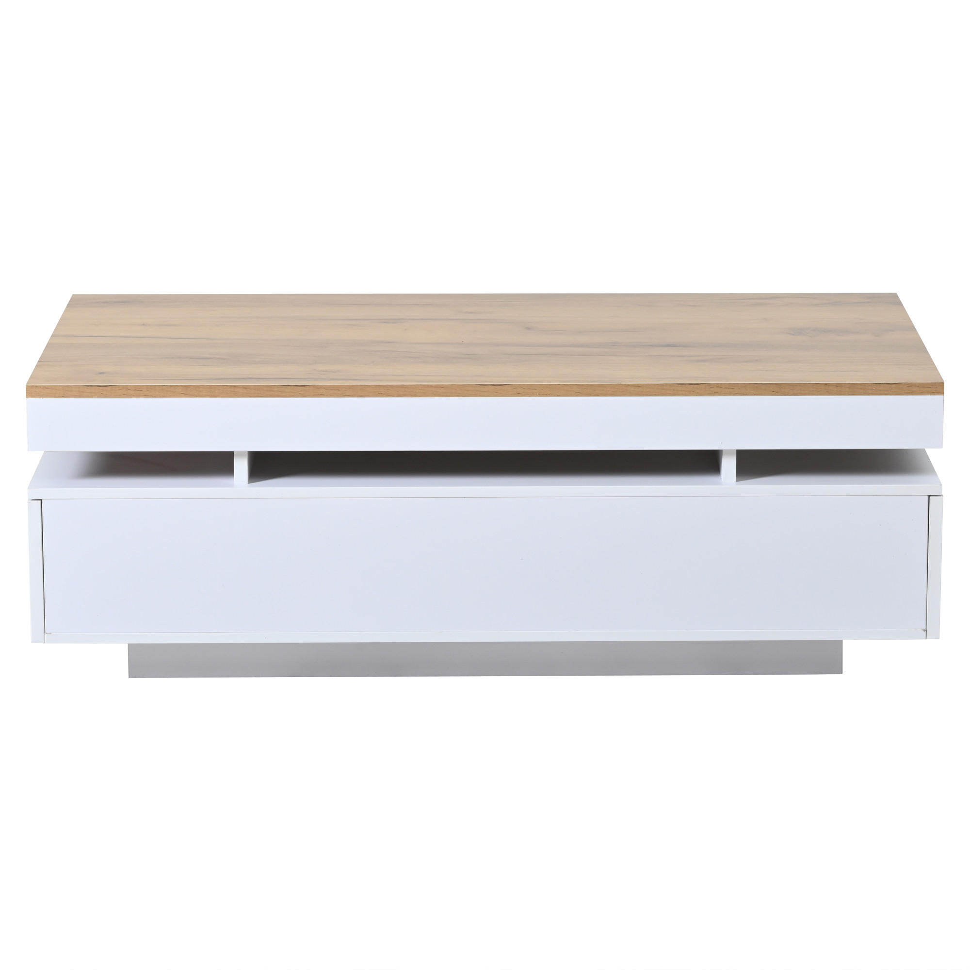 COUCHTISCH 100/50/35 cm weiß/holzfarben aus Spanplatte mit 2 Schubladen und LED-Beleuchtung - Weiß, Holzwerkstoff (100/50/35cm) - OKWISH