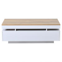 COUCHTISCH 100/50/35 cm weiß/holzfarben aus Spanplatte mit 2 Schubladen und LED-Beleuchtung - Weiß, Holzwerkstoff (100/50/35cm) - OKWISH