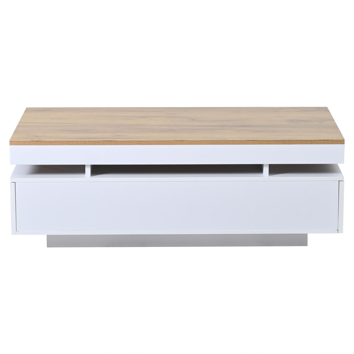 COUCHTISCH 100/50/35 cm weiß/holzfarben aus Spanplatte mit 2 Schubladen und LED-Beleuchtung - Weiß, Holzwerkstoff (100/50/35cm) - OKWISH