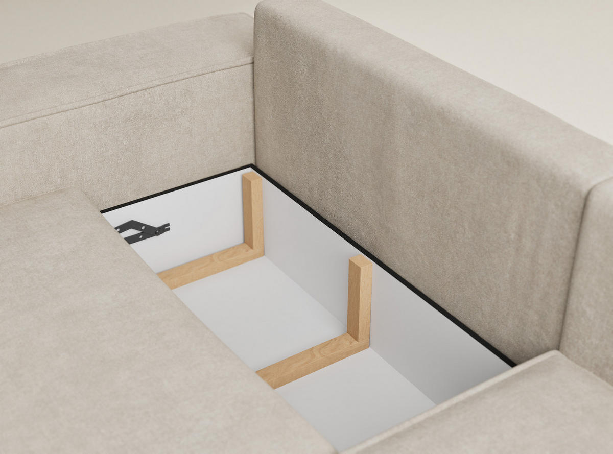 ECKSOFA MIT SCHLAFFUNKTION Tonga Beige Webstoff - Beige/Schwarz, Holz/Holzwerkstoff (255/105cm) - Maison de Reve