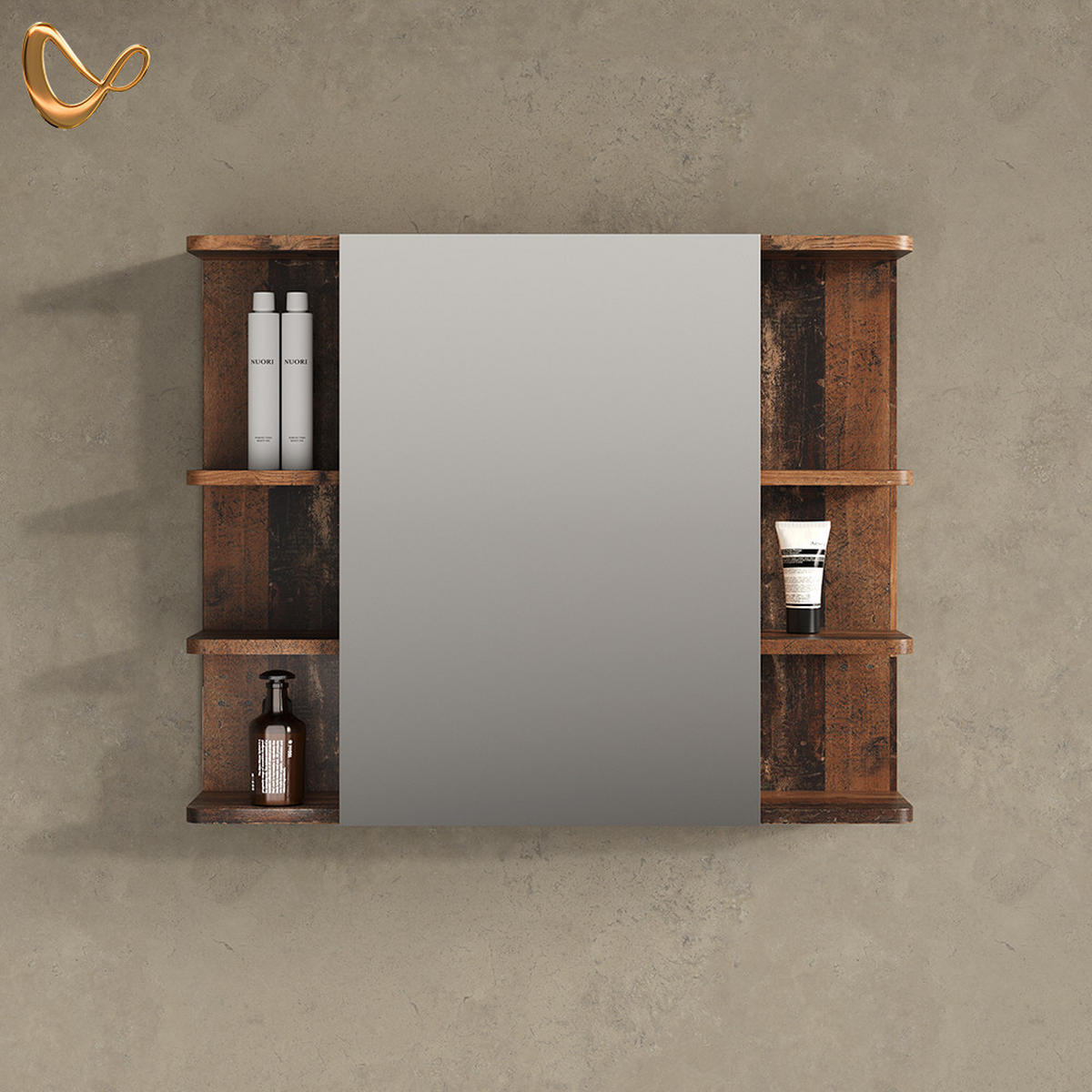 BADSPIEGELSCHRANK Fucino Antikholz 79.6 x 64 cm - Alteiche, Holzwerkstoff (79.6/64/21.2cm) - Livinity®