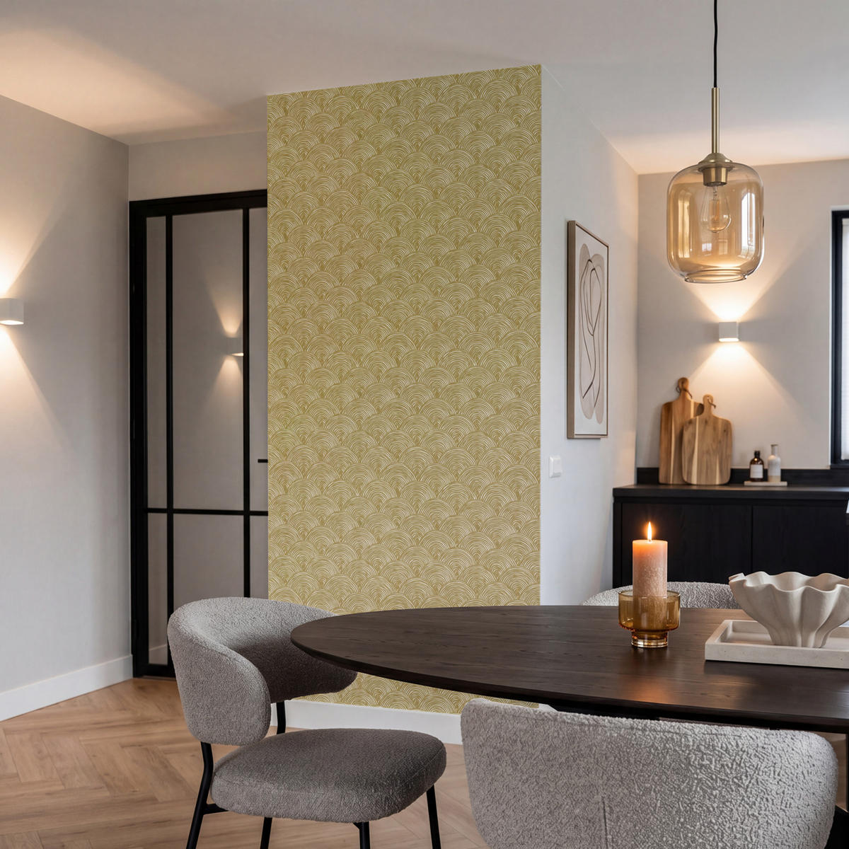 TAPETE - Fächer - Geometrisch - Grün - 100x200 cm - Goldfarben, Papier (100/200cm) - OnlyWow
