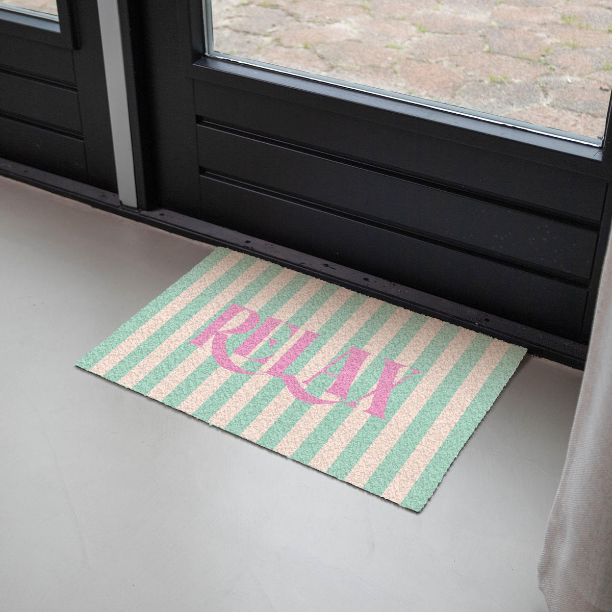 FUSSMATTE Rosa – Grün – Streifen – Entspannung 60x40 cm - Mintgrün, Kunststoff (60/0.4cm) - MuchoWow