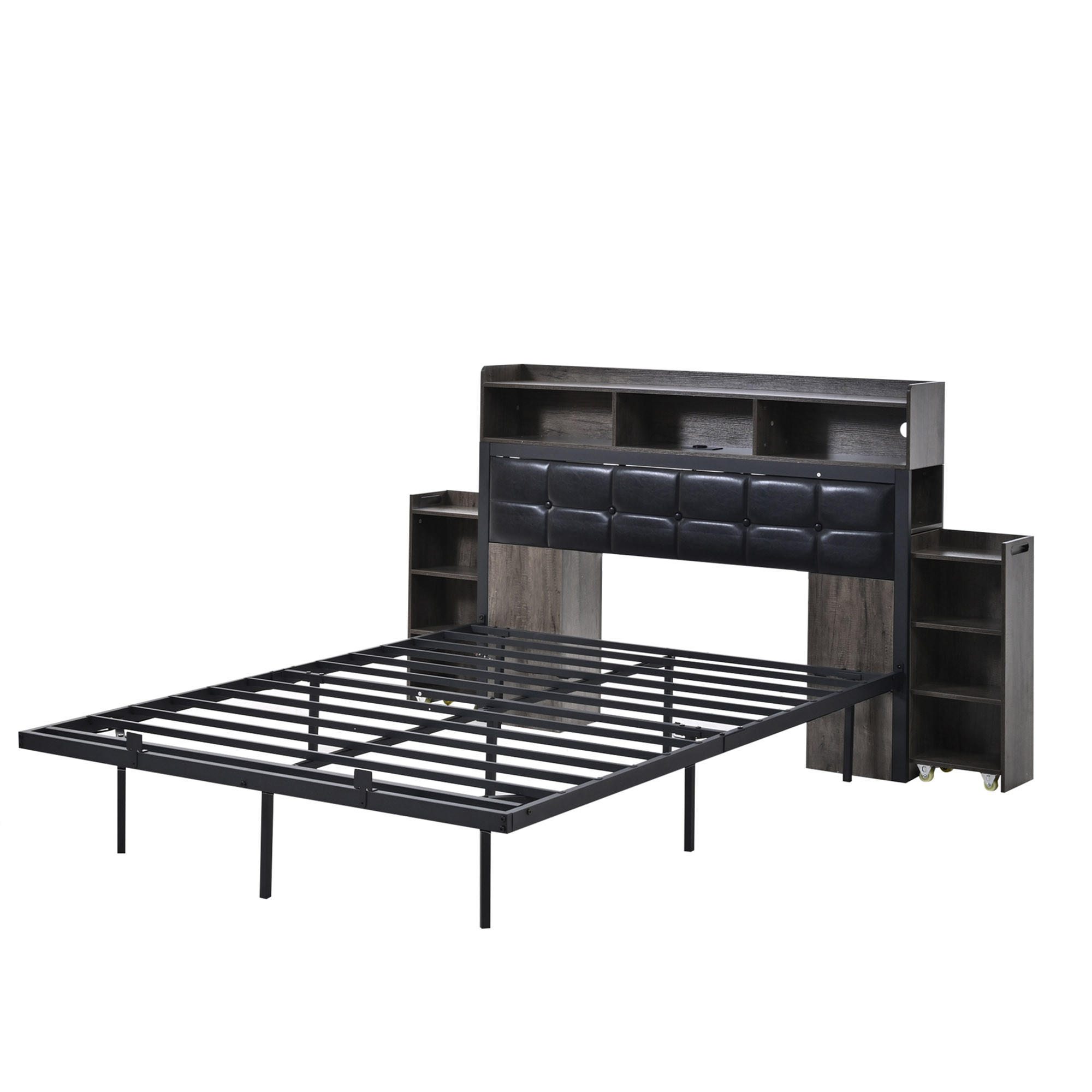 DOPPELBETT 140/190 cm Grau mit LED-Beleuchtung und USB-Ladefunktion aus Metall - Grau, Metall (140/190cm) - OKWISH