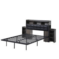 DOPPELBETT 140/190 cm Grau mit LED-Beleuchtung und USB-Ladefunktion aus Metall - Grau, Metall (140/190cm) - OKWISH